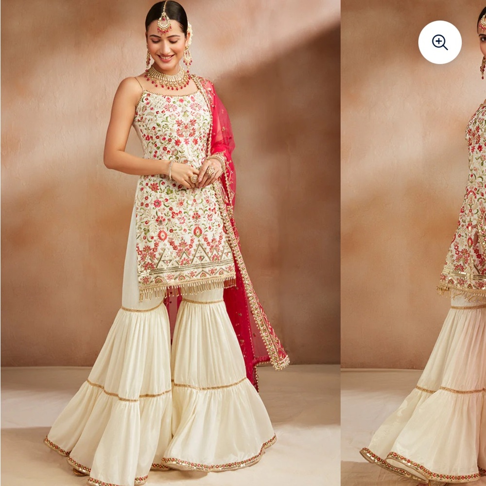 Off White Multicolor Embroidered Gharara Suit